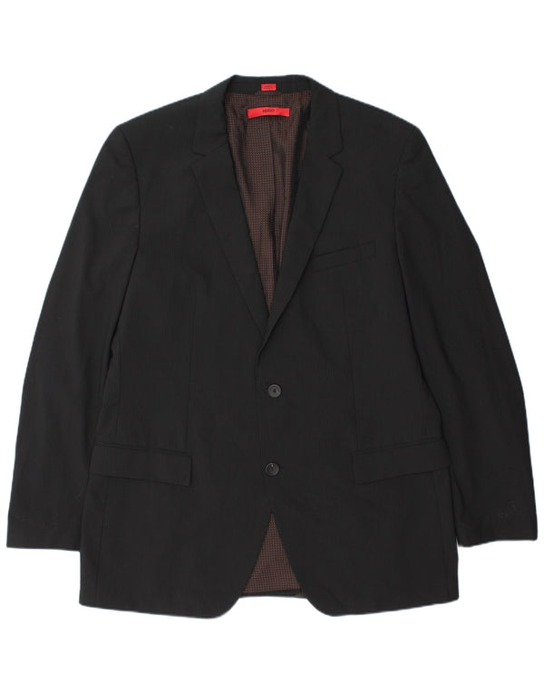 Hugo Boss Herren-Blazer mit 2 Knöpfen, UK 44, 2XL, schwarze Nadelstreifenwolle