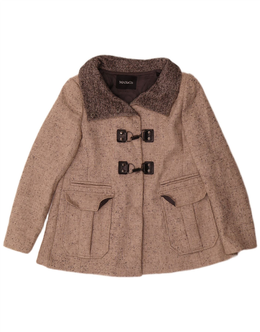 Max & Co. Kurzer übergroßer Damenmantel UK 6 XS Beige gesprenkelte Wolle