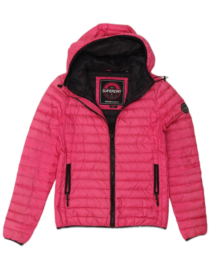 Superdry Wattierte Jacke mit Kapuze für Damen, UK 10, Small, Rosa, Nylon