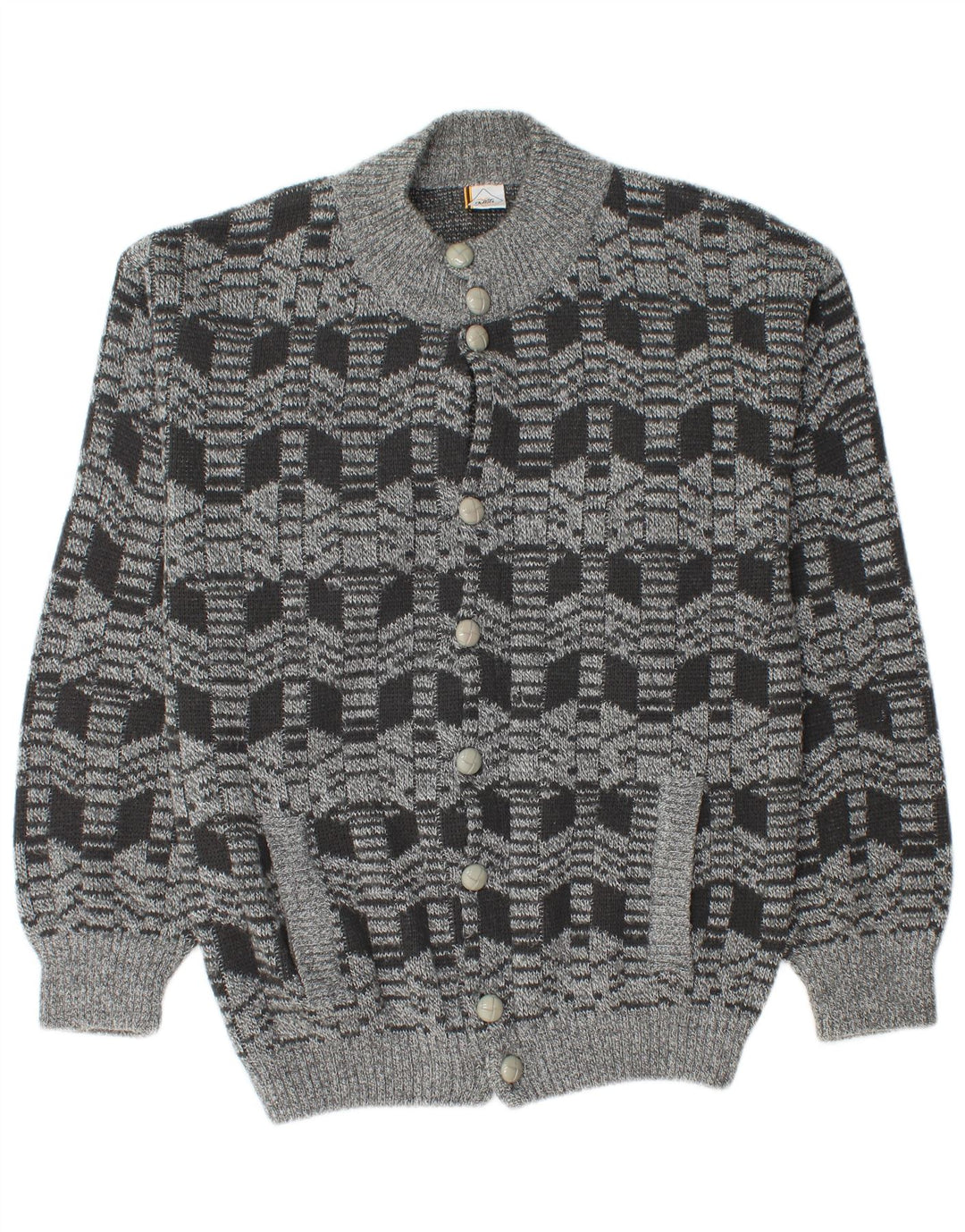 Vintage Herren Cardigan Pullover Mittelgrau Geometrisches Acryl