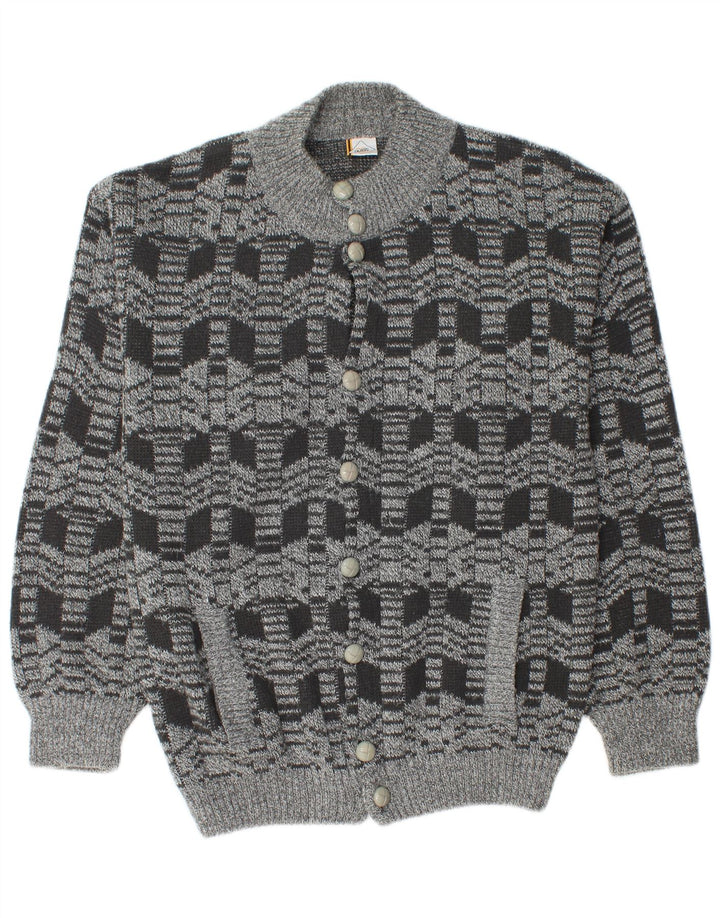 Vintage Herren Cardigan Pullover Mittelgrau Geometrisches Acryl