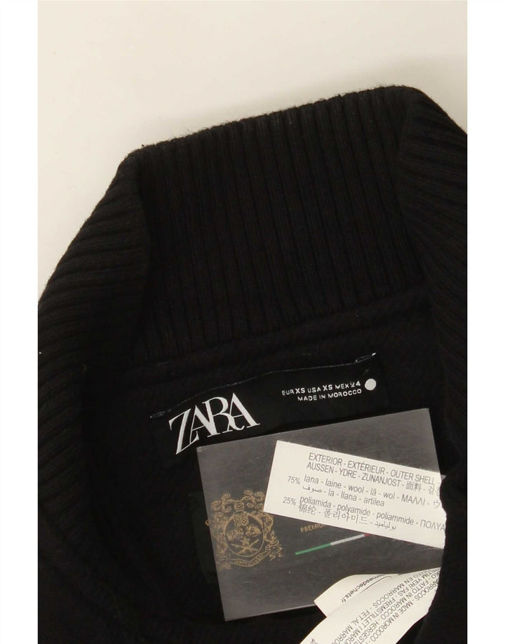 Zara Damen Bikerjacke UK 6 XS Schwarze Wolle