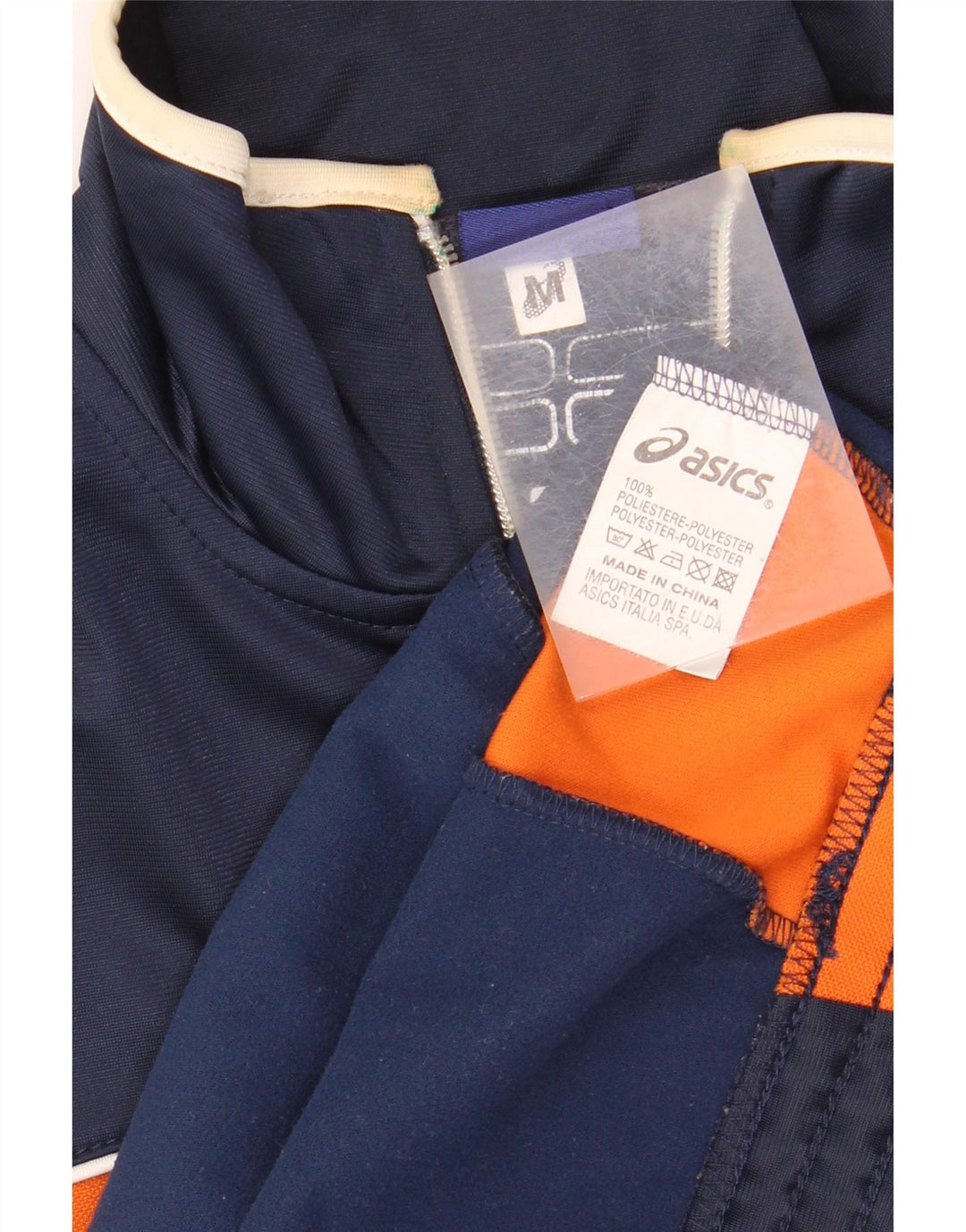 ASICS Herren-Trainingsanzug-Top-Jacke, mittelgroßes marineblaues Farbblock-Polyester