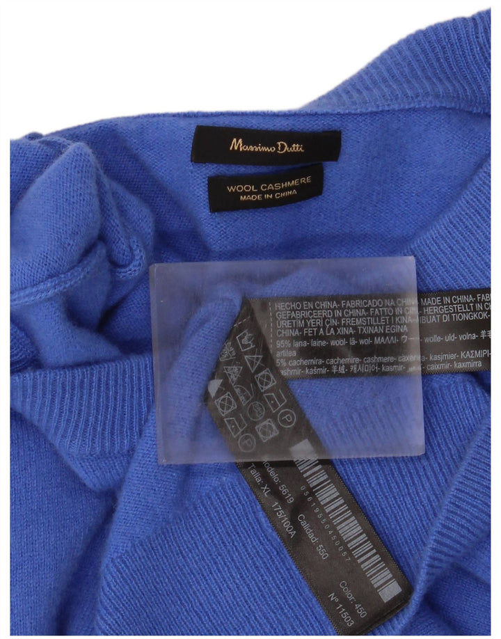 Massimo Dutti Herren-Pullover mit Rundhalsausschnitt, XL, blaue Wolle