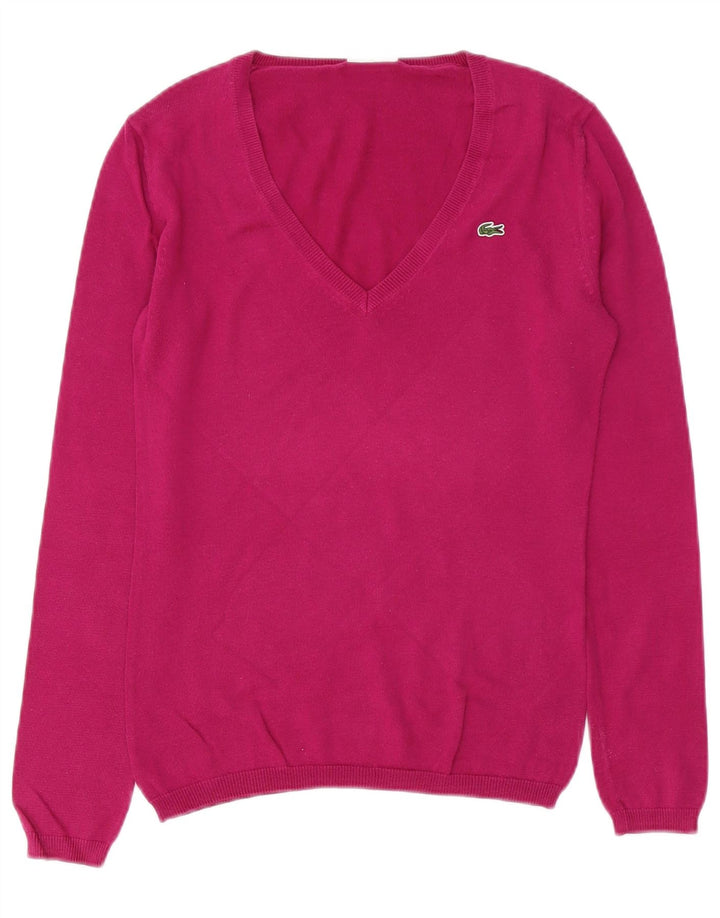 Lacoste Damen-Pullover mit V-Ausschnitt, Größe 34, kleine rosa Baumwolle