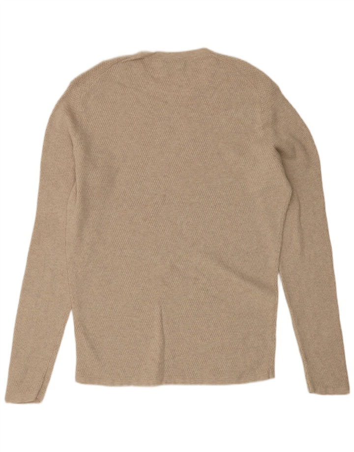 Massimo Dutti Herren-Pullover mit Rundhalsausschnitt, mittelbeige Baumwolle