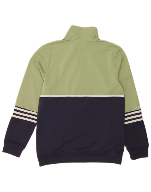 Adidas Boys Tracksuit Top Jacket 12-13 Years Green Colourblock Sports