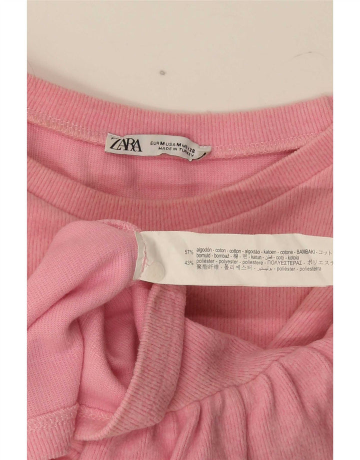 Zara Damen Crop Bluse Top UK 12 Mittelrosa Baumwolle