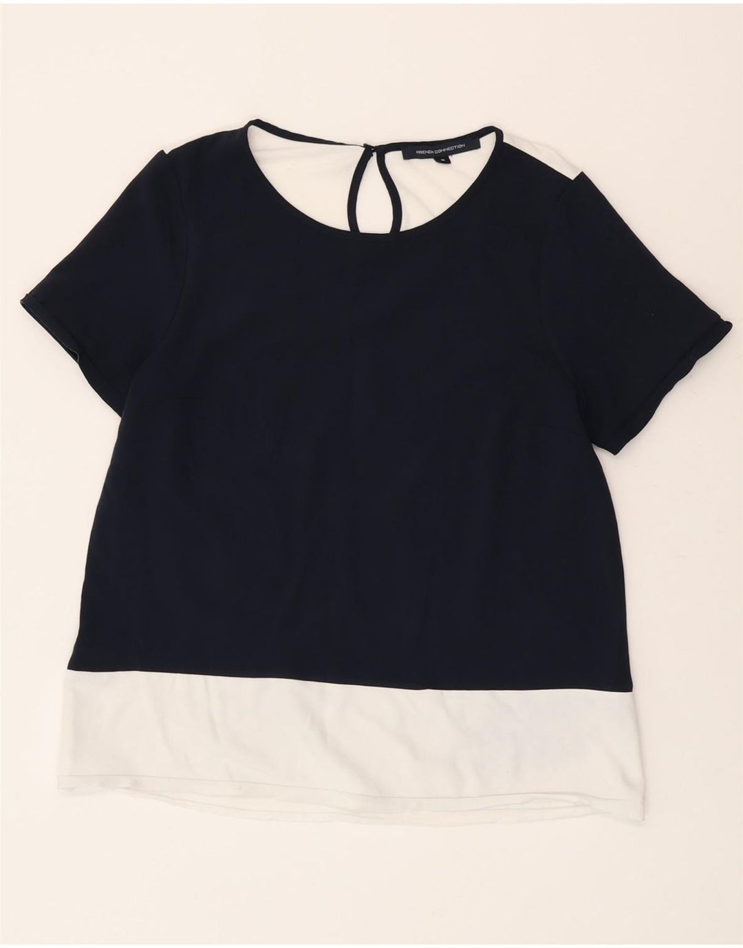 French Connection Damen-T-Shirt-Oberteil, UK 14, mittleres Marineblau, Farbblock