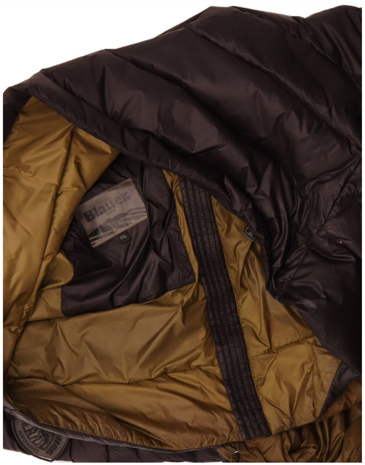 Blauer wattierte Herrenjacke mit Kapuze, UK 44 2XL, schwarzes Polyamid