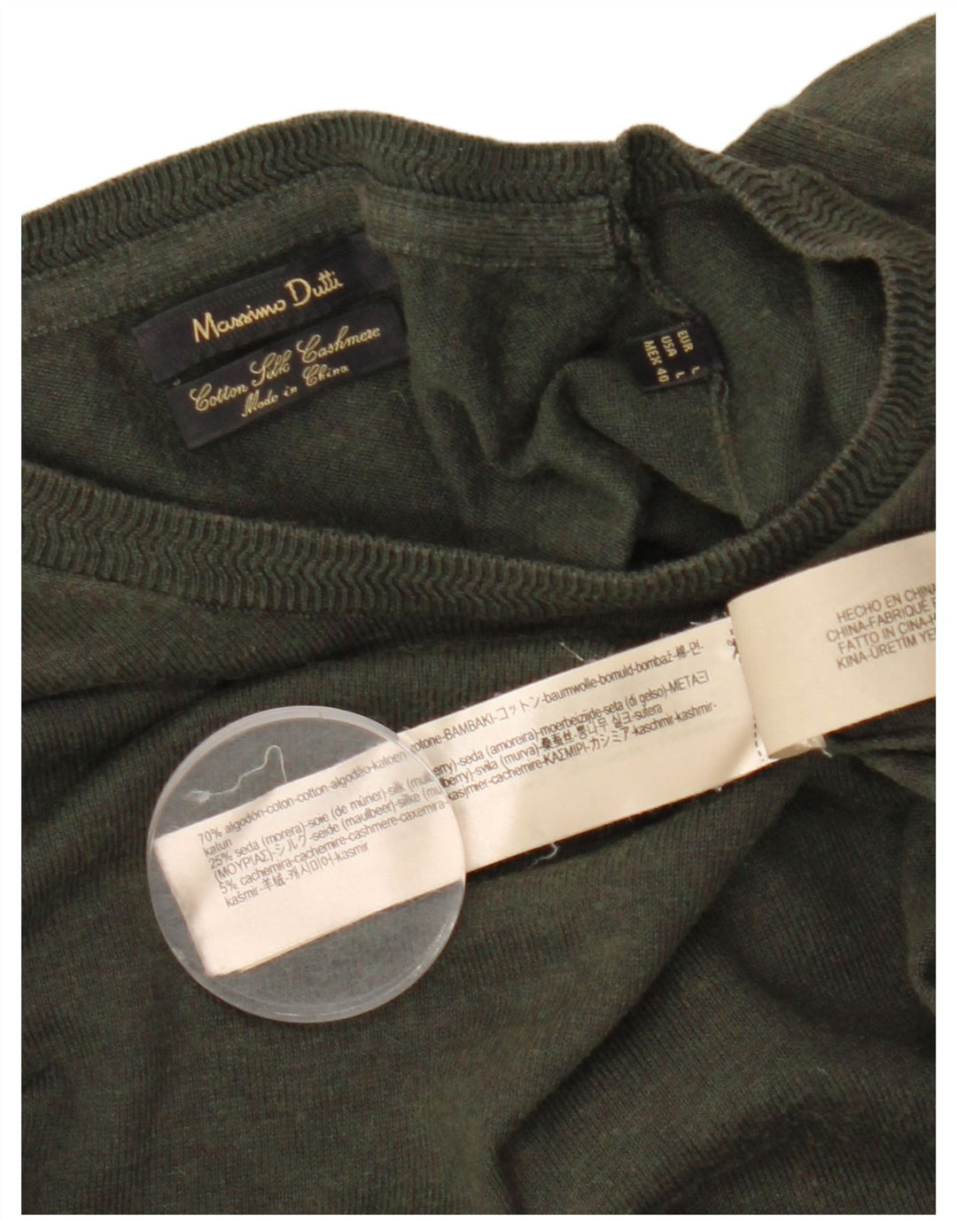 MASSIMO DUTTI Herren-Pullover mit Rundhalsausschnitt, groß, Khaki, Baumwolle