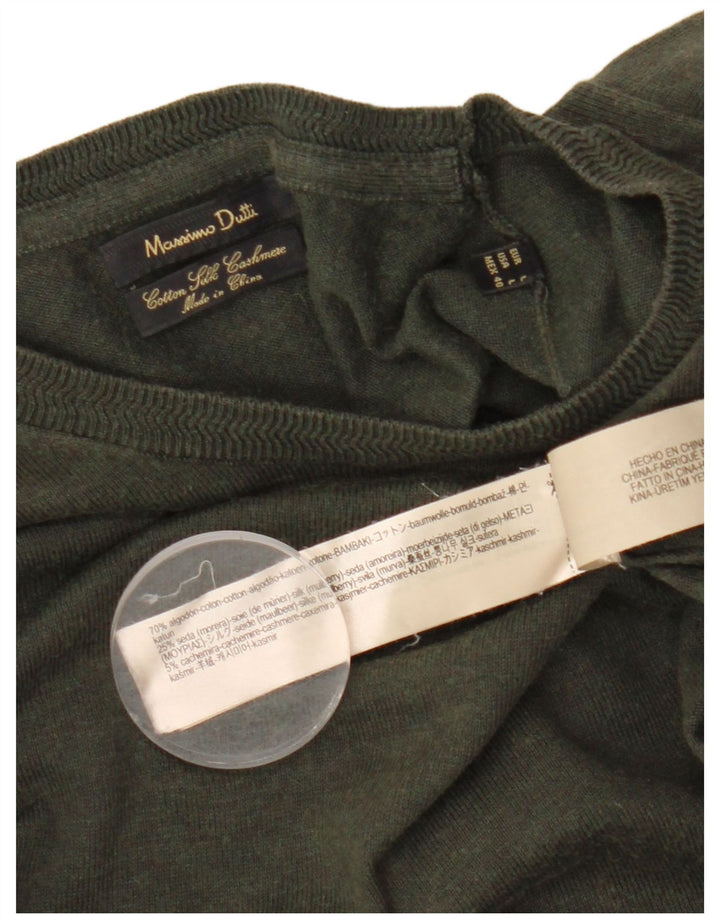 MASSIMO DUTTI Herren-Pullover mit Rundhalsausschnitt, groß, Khaki, Baumwolle