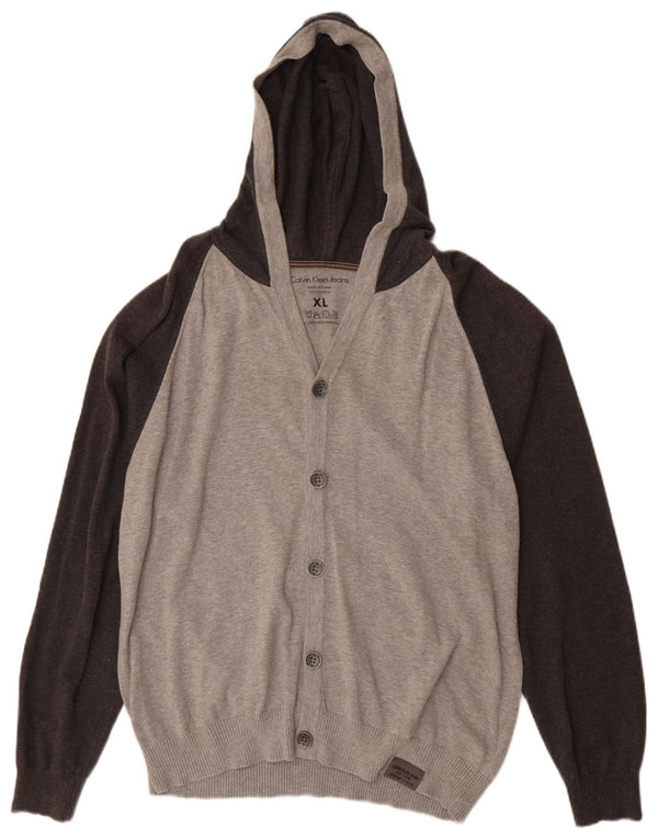CALVIN KLEIN JEANS Herren-Cardigan mit Kapuze, XL, graue Farbblock-Baumwolle