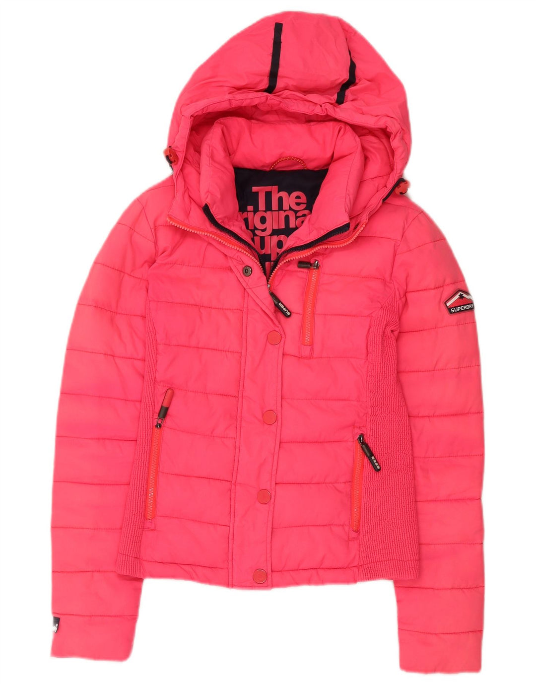 SUPERDRY Wattierte Damenjacke mit Kapuze, UK 10, Größe S, rosa, Nylon