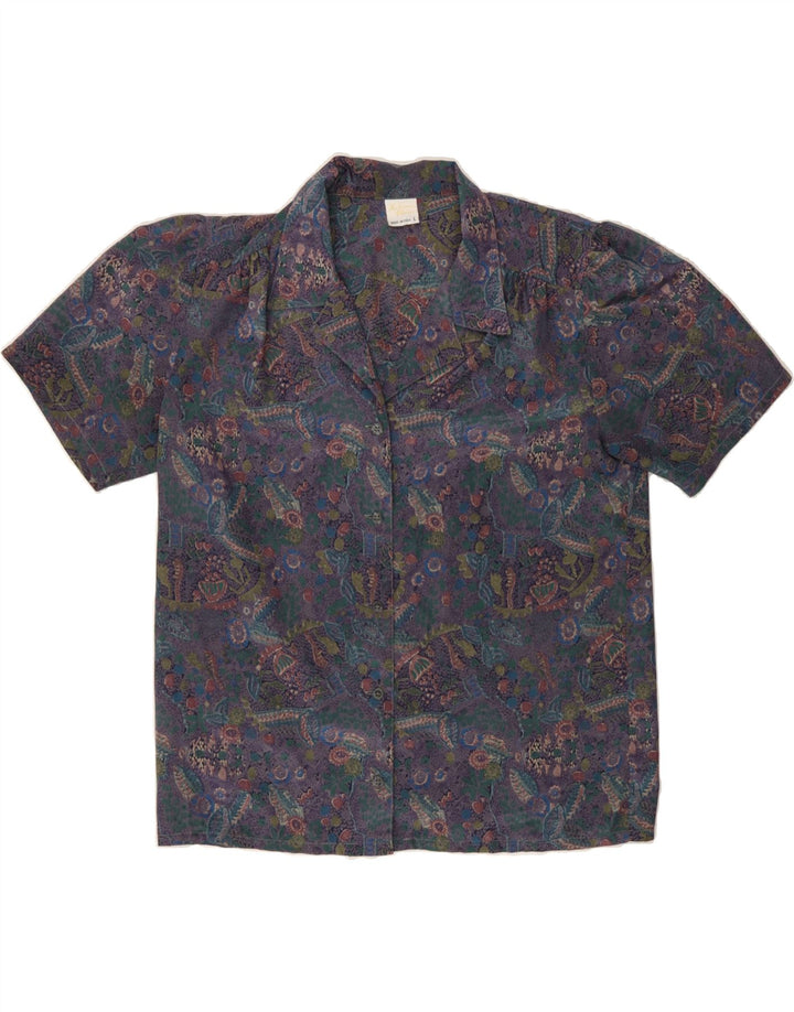 VINTAGE Womens Abstract Pattern Short Sleeve Shirt UK 16 Large Purple Vintage Vintage and Second-Hand Vintage from Messina Hembry 