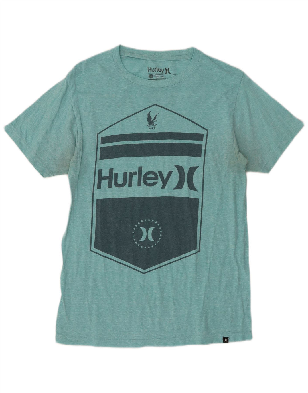 HURLEY Premium-Fit-Grafik-T-Shirt-Oberteil für Herren, klein, türkis gesprenkelte Baumwolle