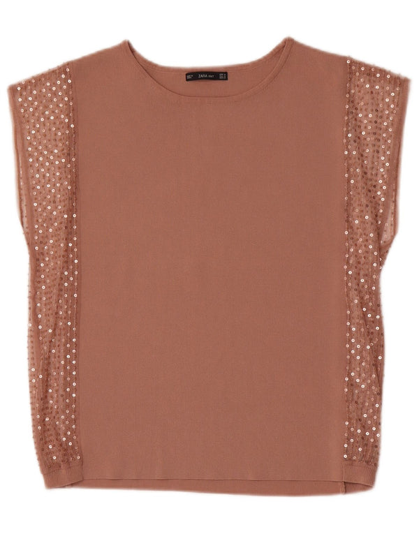 Zara Damen Bluse Top UK 14 Medium Beige