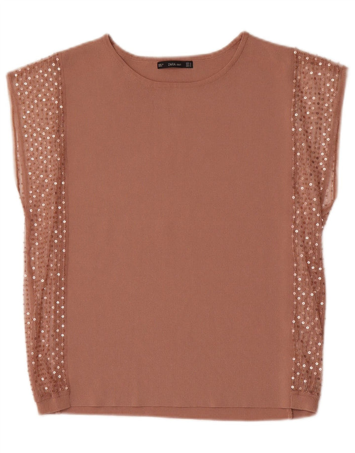 Zara Damen Bluse Top UK 14 Medium Beige