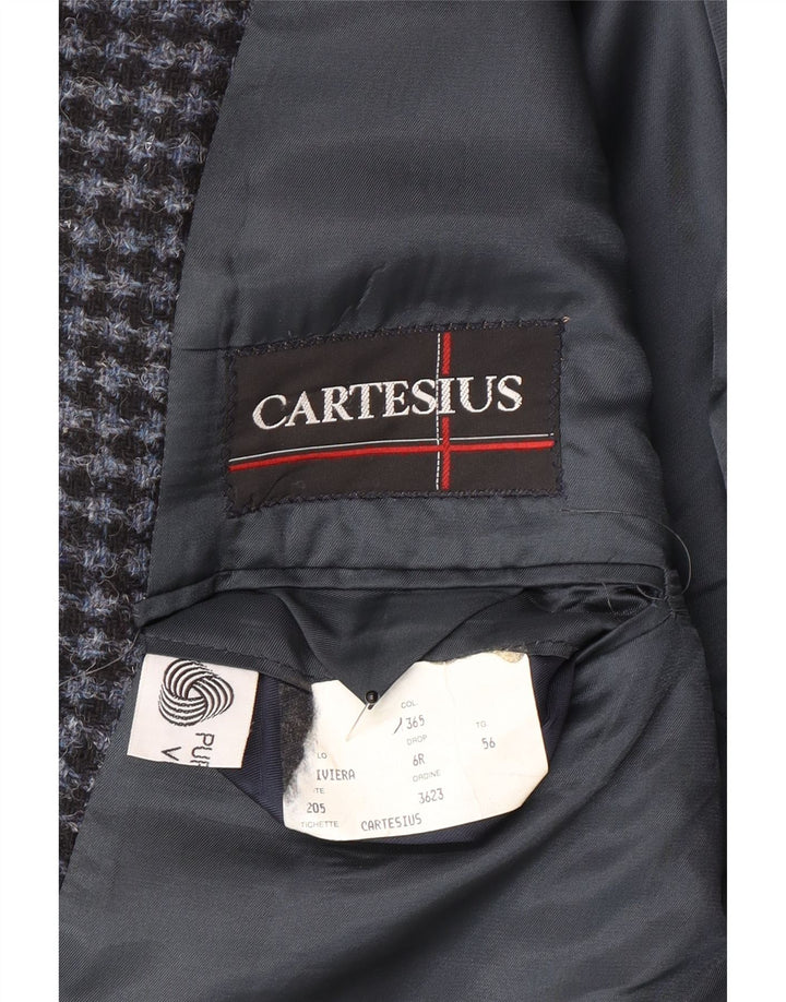 Vintage Herren 2-Knopf-Blazer-Jacke IT 56 3XL Blaue Hahnentritt-Schurwolle