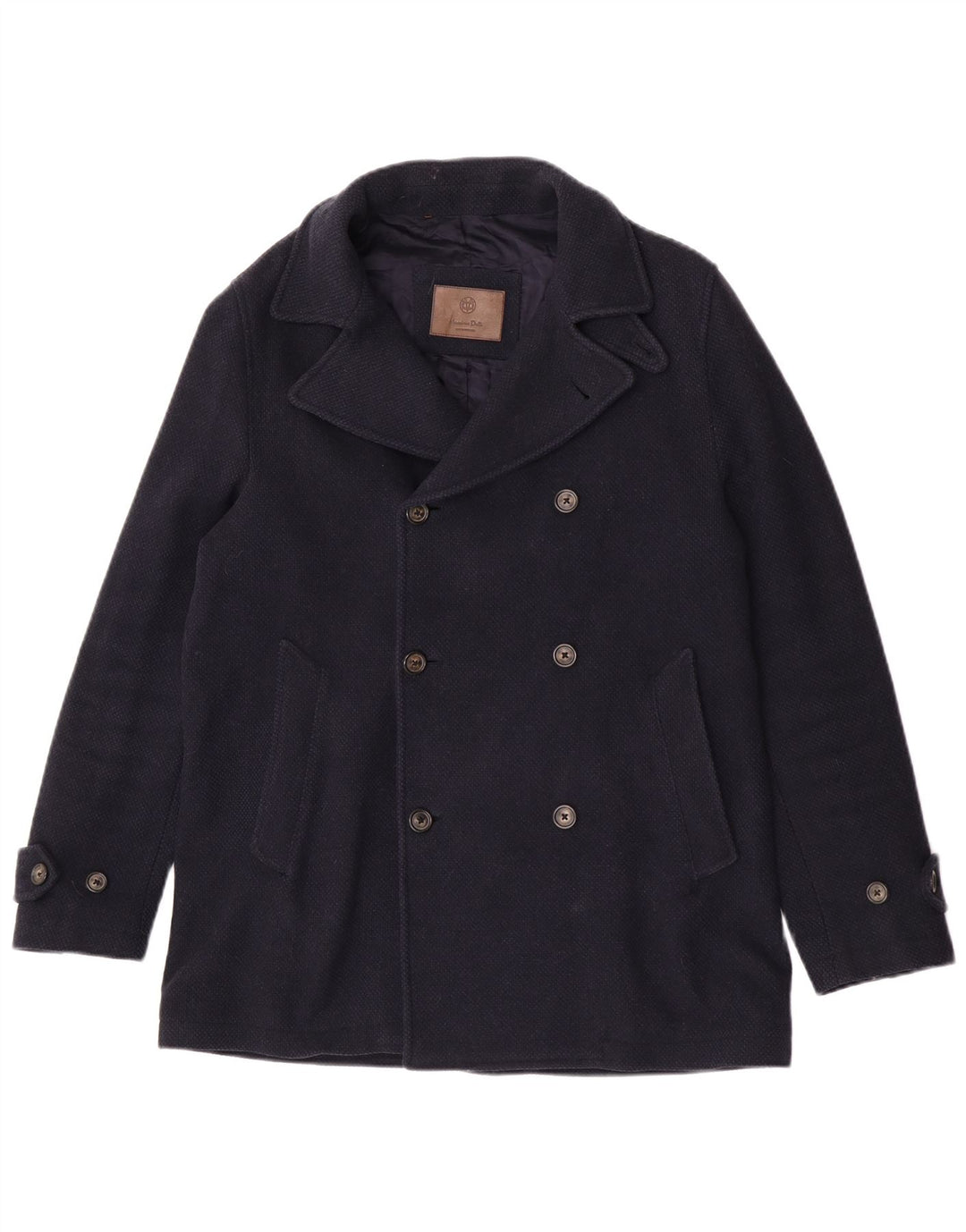 Massimo Dutti Herren Pea Coat UK 38 Mittelmarineblaue Wolle