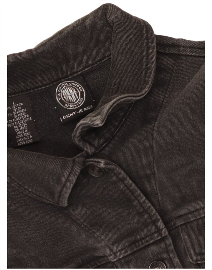 Dkny Womens Crop Denim Jacke UK 14 Große graue Baumwolle