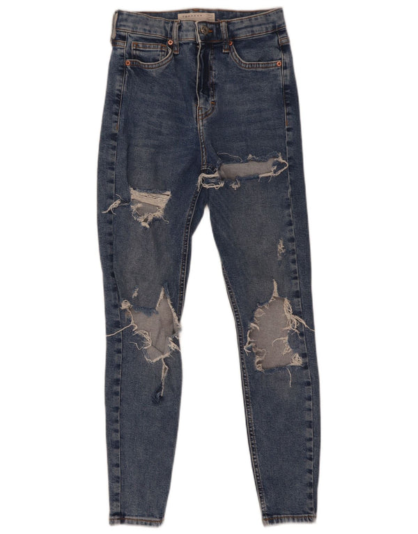 Topshop Damen Jamie Distressed Skinny Jeans W26 L26 Blaue Baumwolle