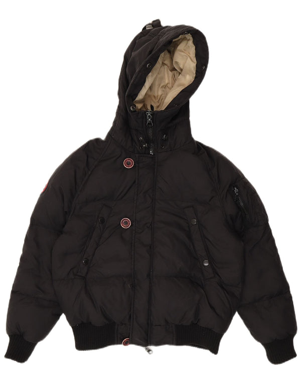 Diadora Wattierte Damenjacke mit Kapuze, UK 14, Größe L, schwarzes Nylon