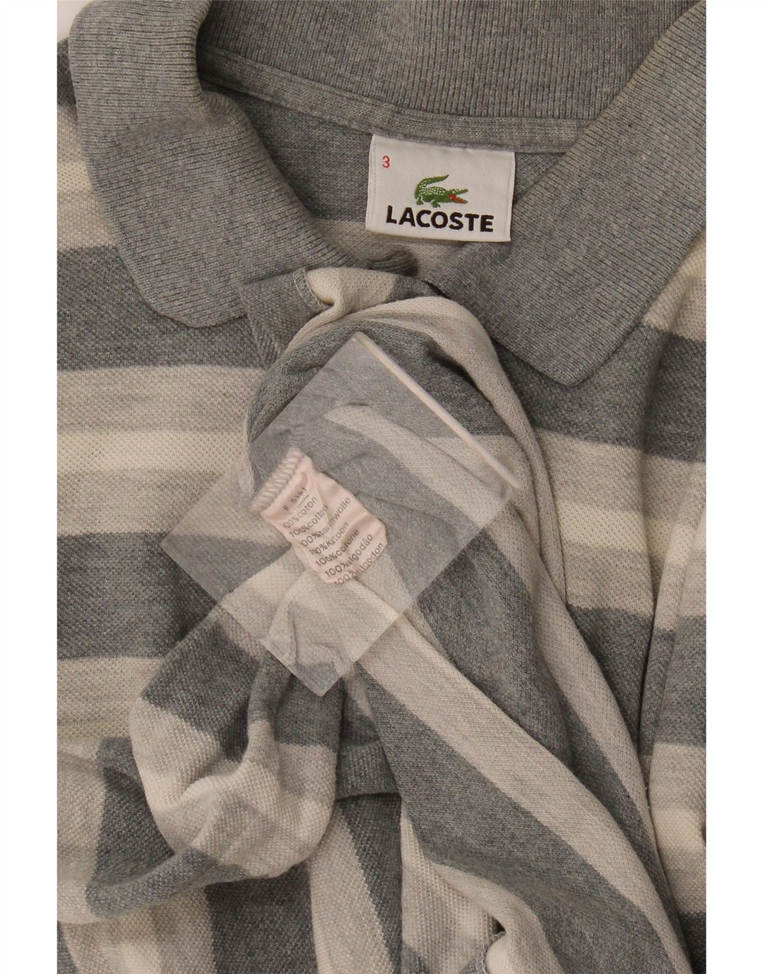 Lacoste Herren-Poloshirt, Größe 3, klein, grau gestreift, Baumwolle