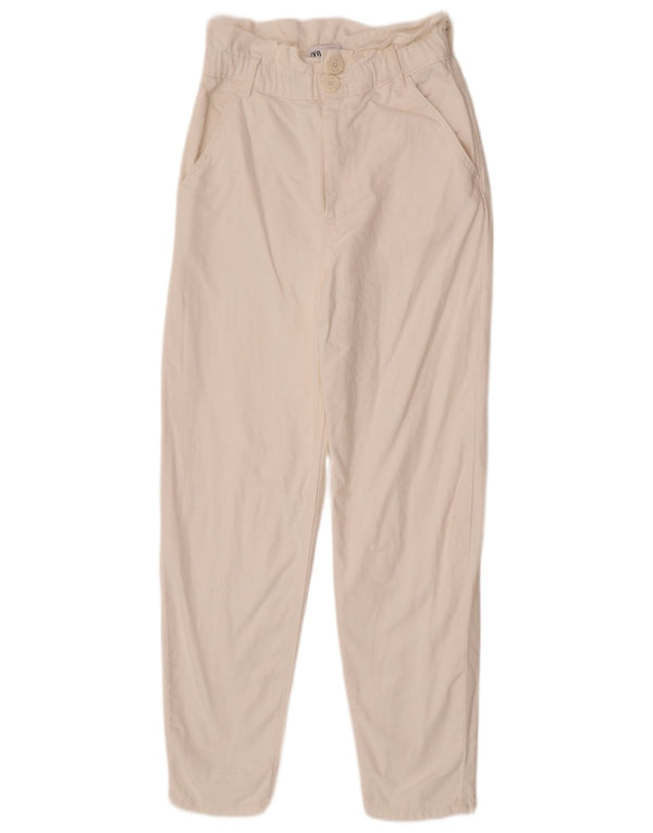 Zara Damen High Waist Tapered Jeans XS W24 L28 Off White Baumwolle