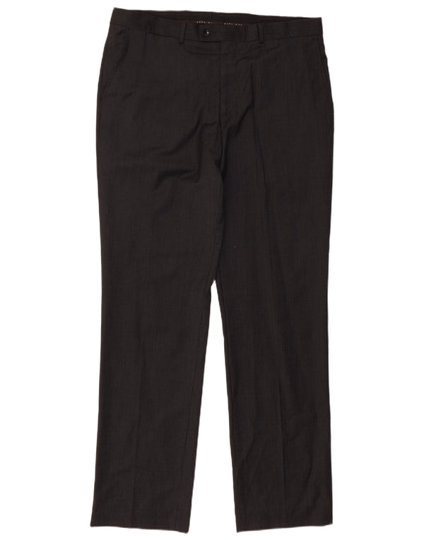 Gerade Anzughose für Herren von Zara, EU 46, XL, B36, L32, schwarze Nadelstreifenwolle
