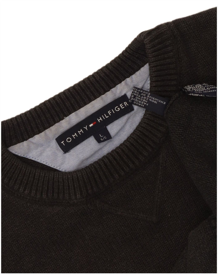 Tommy Hilfiger Herren-Pullover mit Rundhalsausschnitt, groß, graue Baumwolle