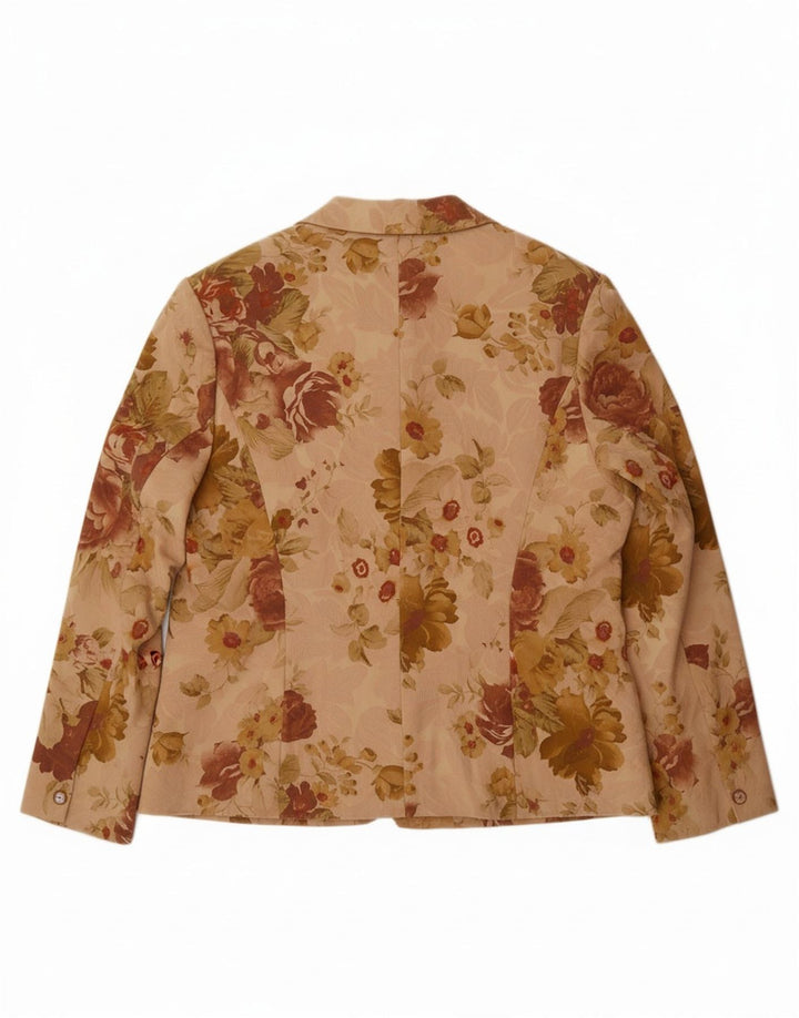 ELLE Damen-Blazerjacke mit 2 Knöpfen, UK 20, 2XL, beige, geblümte Baumwolle