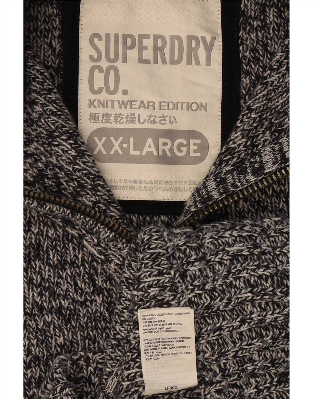 Superdry Herren-Pullover mit Reißverschluss am Hals, 2XL, grau geflecktes Acryl