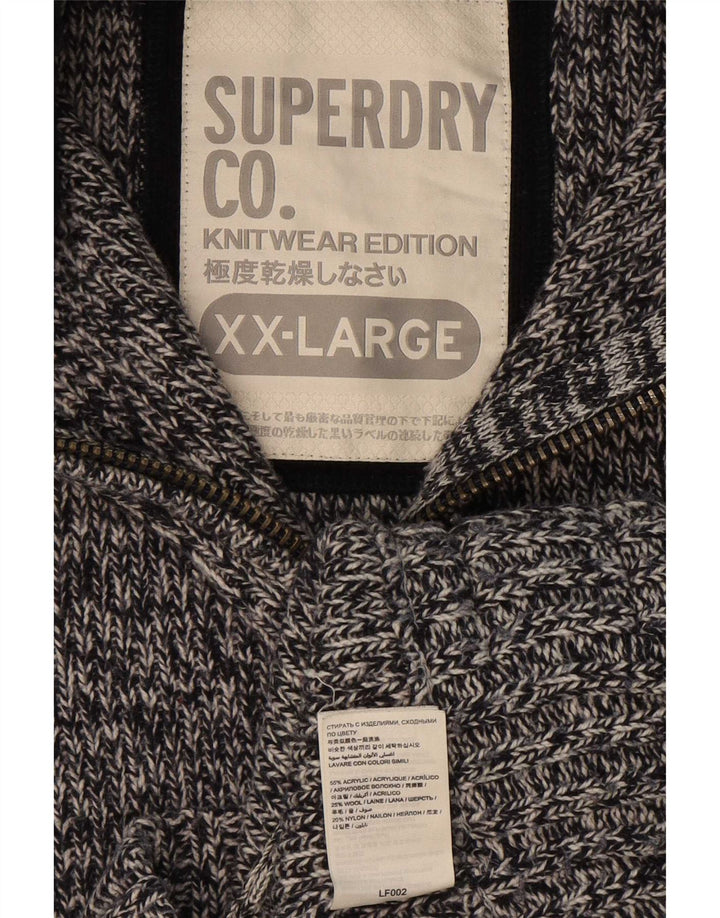 Superdry Herren-Pullover mit Reißverschluss am Hals, 2XL, grau geflecktes Acryl