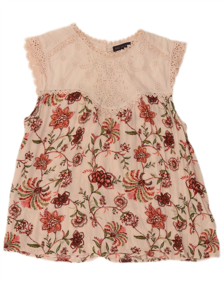Marks & Spencer Damen-Blusenoberteil UK 14 Mittelrosa geblümte Viskose