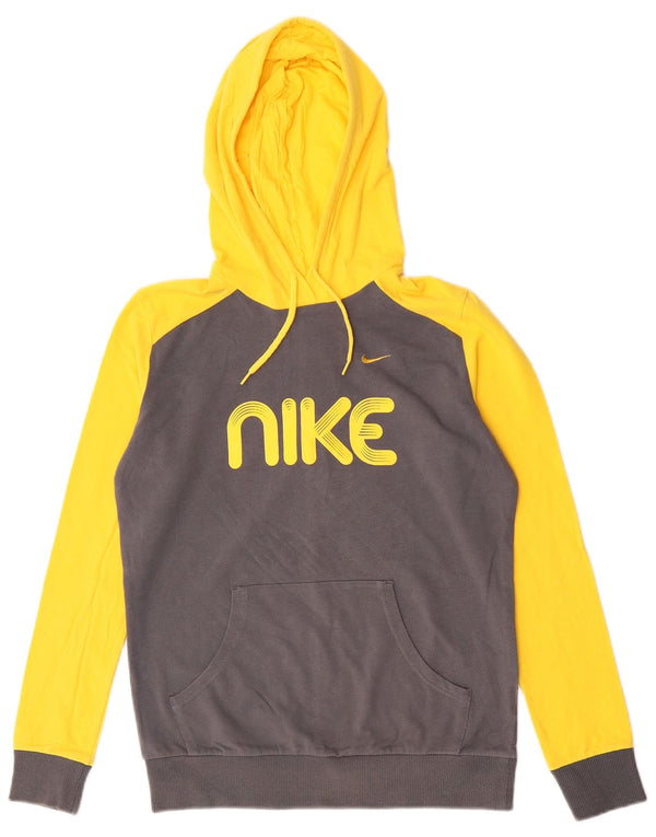 Nike Womens Graphic Hoodie Pullover UK 12 Mittelgelbe Colourblock-Baumwolle