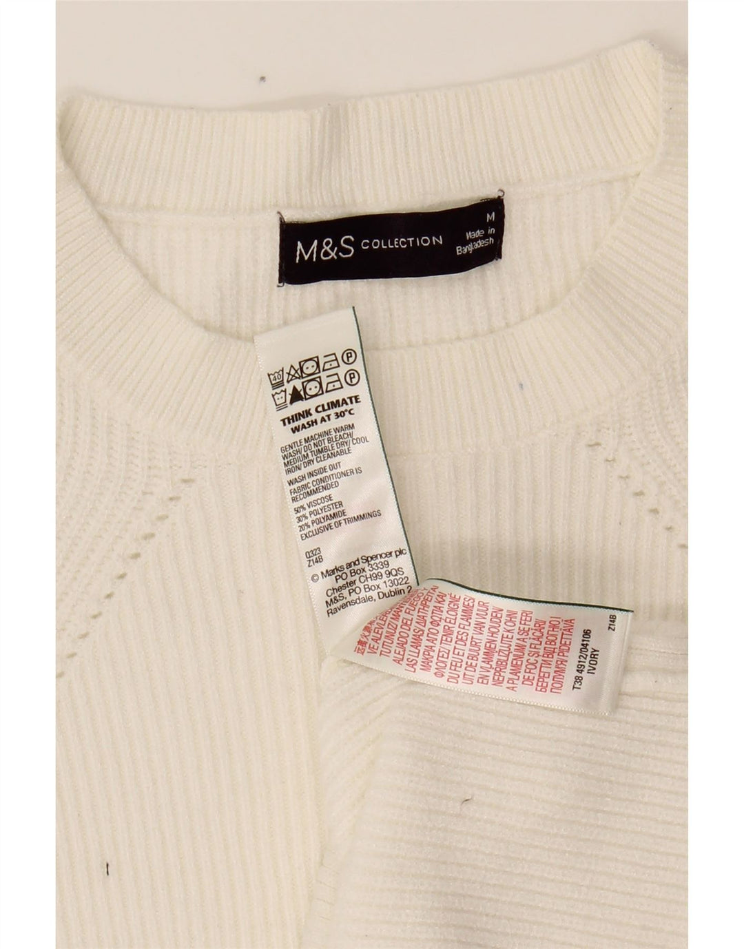 MARKS & SPENCER Womens Crew Neck Jumper Sweater UK 12 Medium White Viscose Vintage Marks & Spencer and Second-Hand Marks & Spencer from Messina Hembry 