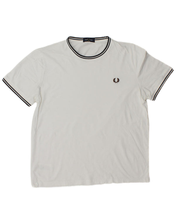 Fred Perry Herren-T-Shirt-Oberteil, großes, weiß gestreiftes Kaschmir