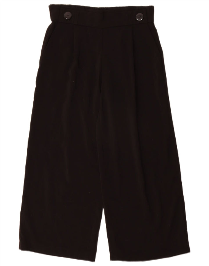 Zara Damen-Hose mit weitem Bein, kurz geschnitten, Größe S, W26, L25, Schwarz, Polyester