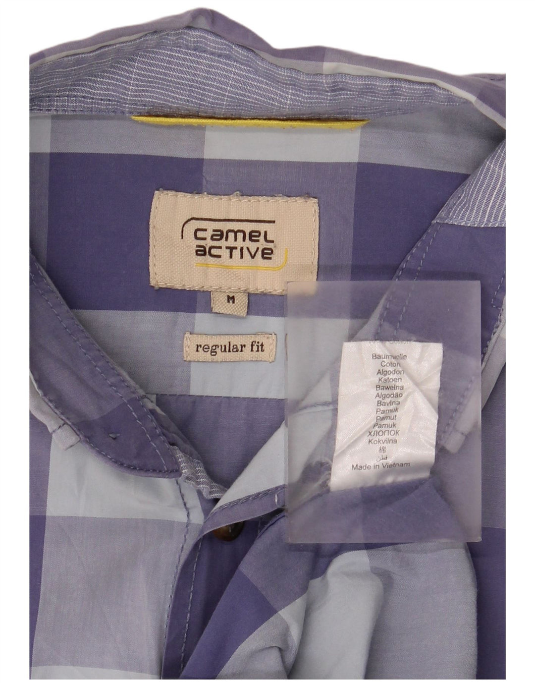 Camel Active Herren-Kurzarmhemd mit normaler Passform, mittelblaue Gingham-Baumwolle