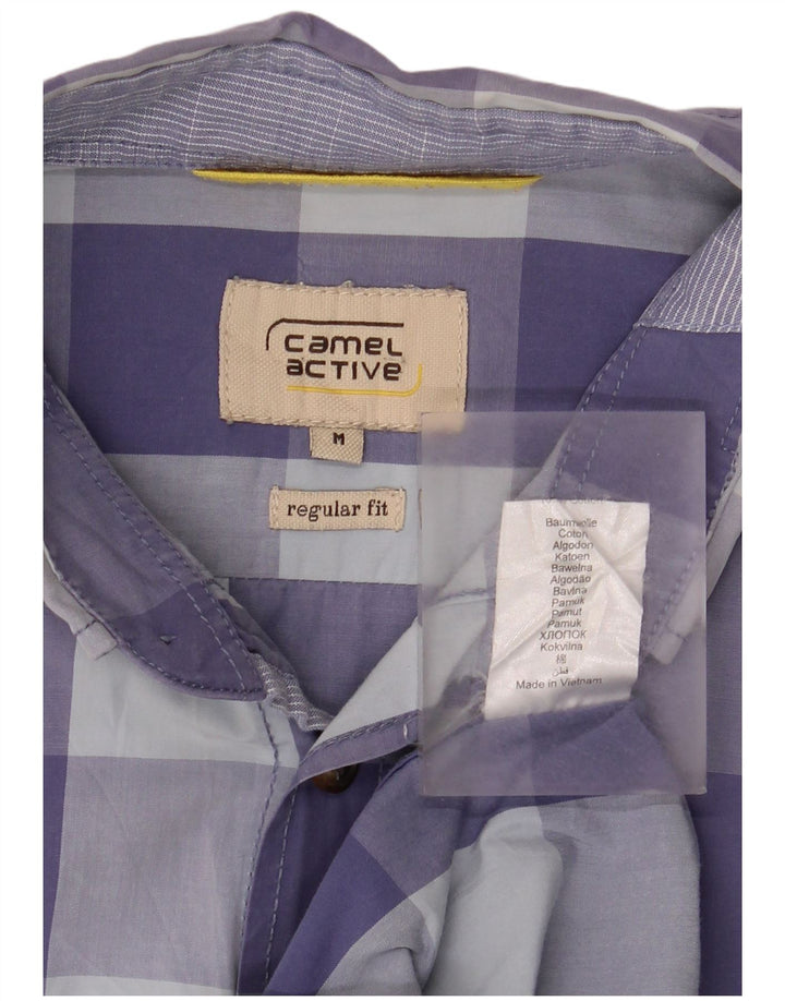 Camel Active Herren-Kurzarmhemd mit normaler Passform, mittelblaue Gingham-Baumwolle