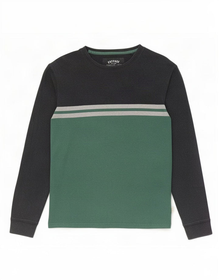 Fat Face Herren-Oberteil, langärmelig, klein, Grau, Colourblock-Baumwolle