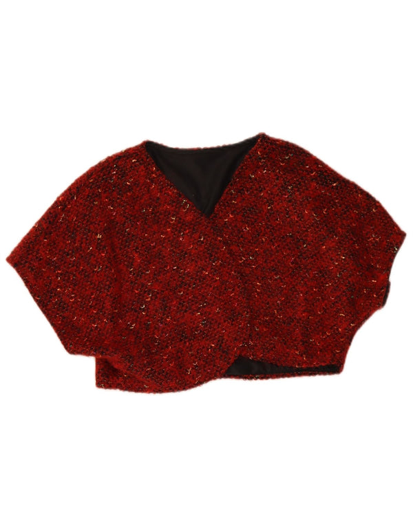 Vintage Damen Ärmellose offene Bolerojacke UK 14 Medium Burgundy Flecked