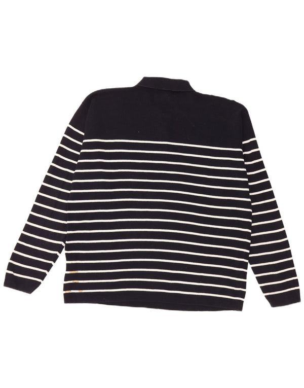 Vintage Herren Rollkragenpullover XL Marineblau gestreift aus Baumwolle