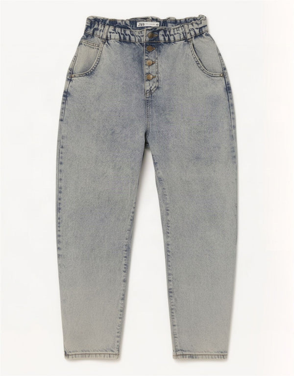 Zara Damen High Waist Crop Tapered Jeans EU 40 Medium W30 L25 Blaue Baumwolle