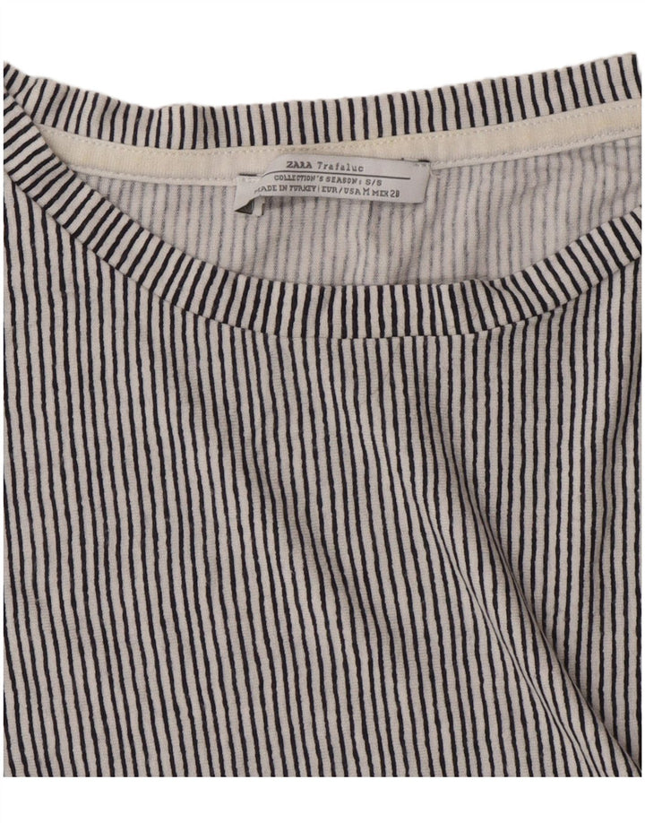 Zara Damen Trafaluc T-Shirt Top UK 14 Mittelgrau gestreift
