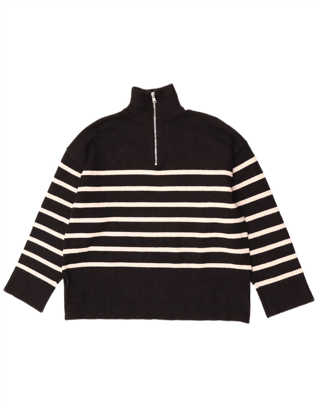 Zara Damen-Pullover, übergroß, mit Reißverschluss, Gr. 10, Größe S, Schwarz, gestreift