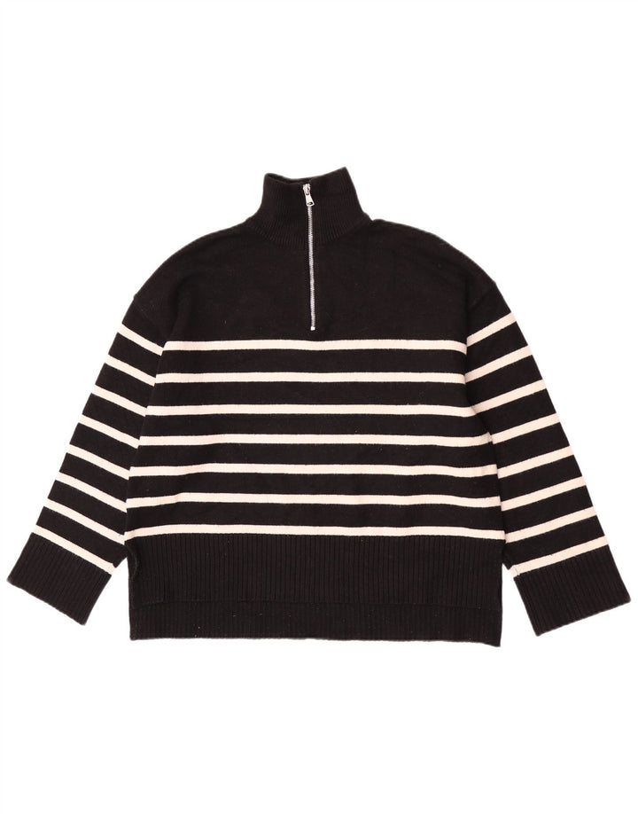 Zara Damen-Pullover, übergroß, mit Reißverschluss, Gr. 10, Größe S, Schwarz, gestreift