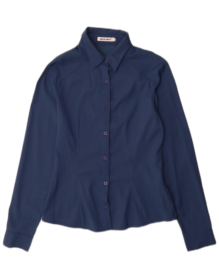 Vintage Damen Hemd UK 12 Medium Marineblau Baumwolle
