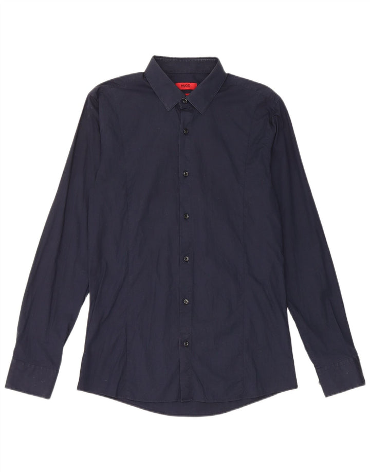 Hugo Boss Herren-Slim-Fit-Hemd, klein, marineblau, Baumwolle